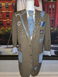 The Faith & Flair Blazer — Vintage IZOD 40L Khaki | Denim, Pearl & Rhinestone Custom