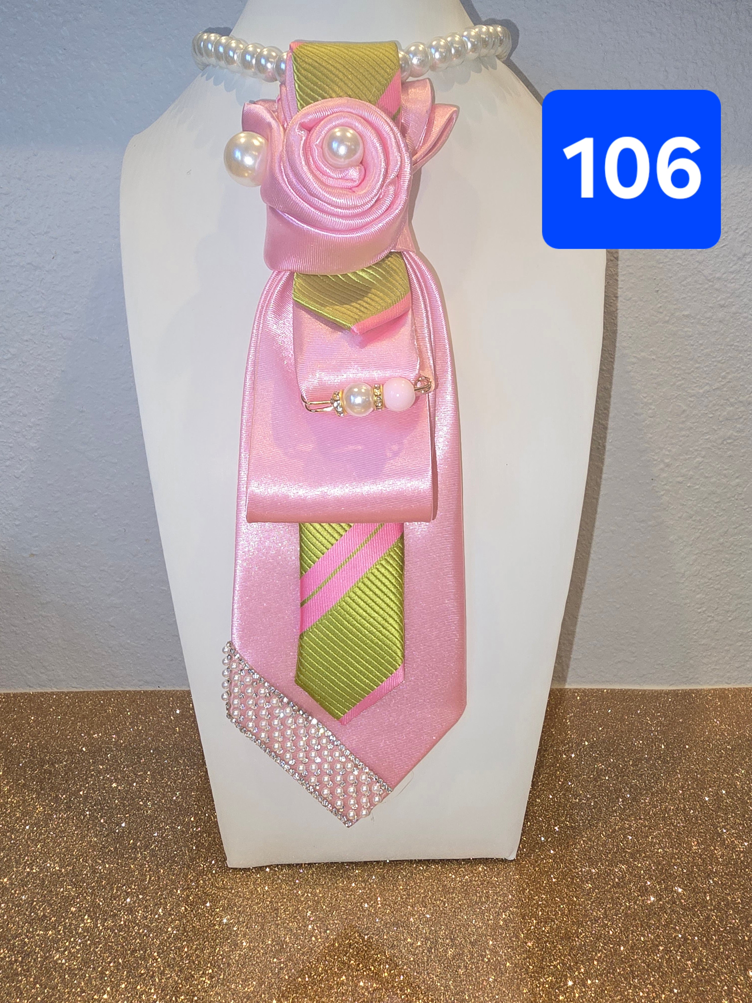 Pink & Green Swirl Pearl Tie