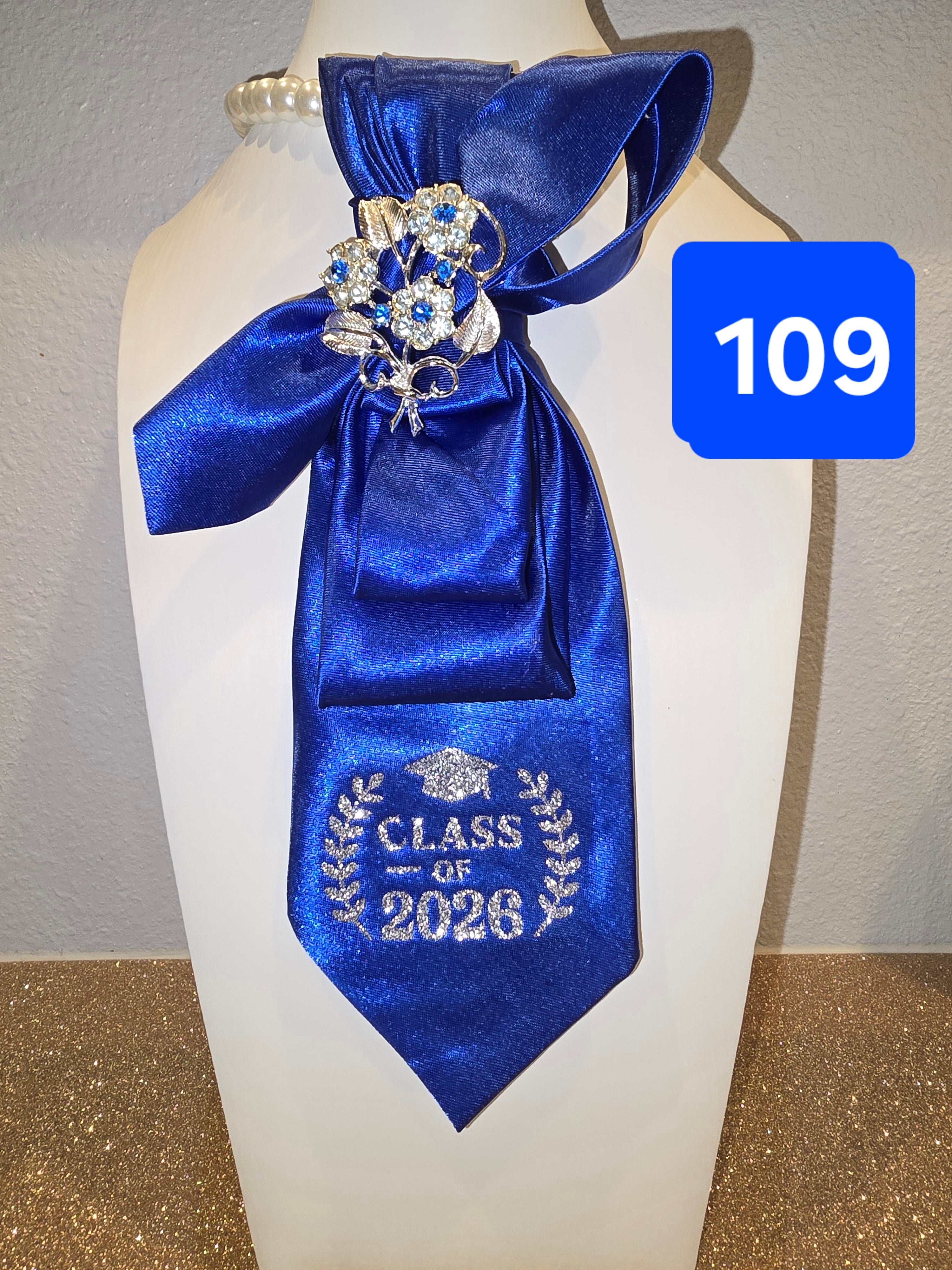 The Class of 2026 Satin Tie - Royal Blue Oak Floral