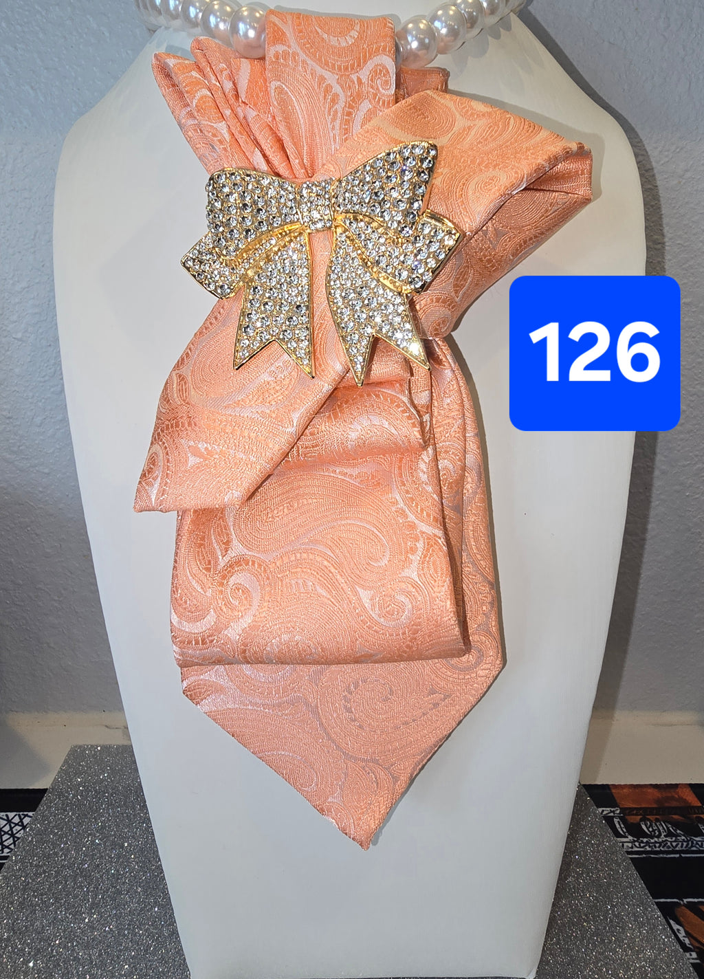 Peach Vintage Gold Bling Bow Tie