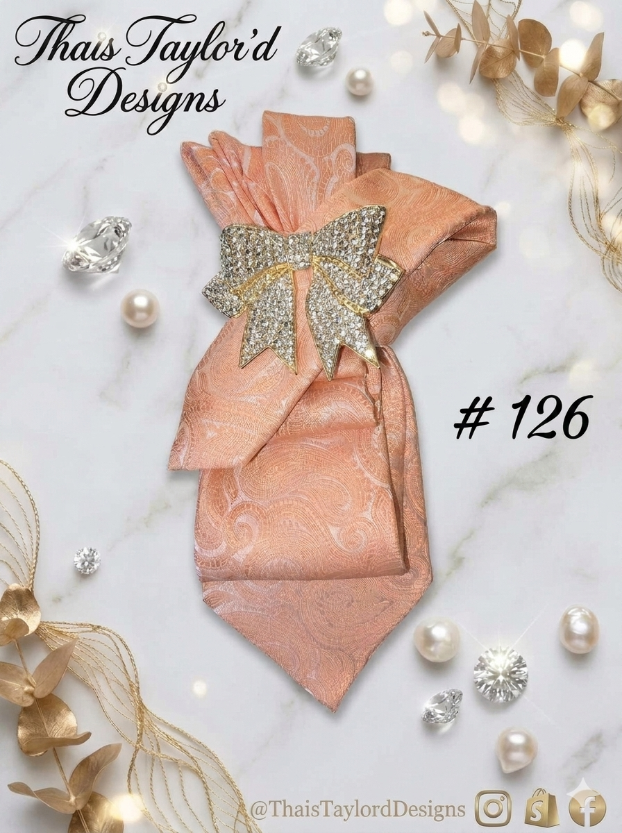 Peach Vintage Gold Bling Bow Tie