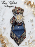 Vintage Denim Starburst Paisley Rhinestone Tie