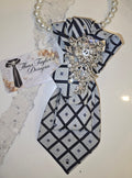 Steel Blue Large Crystal Brooch Tie