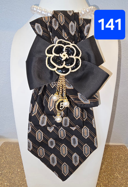 Chanel No. 5 Pearl Bloom Black & Gold Tie