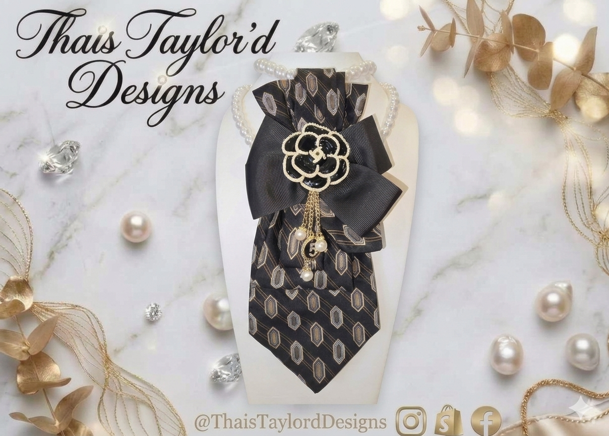 Chanel No. 5 Pearl Bloom Black & Gold Tie