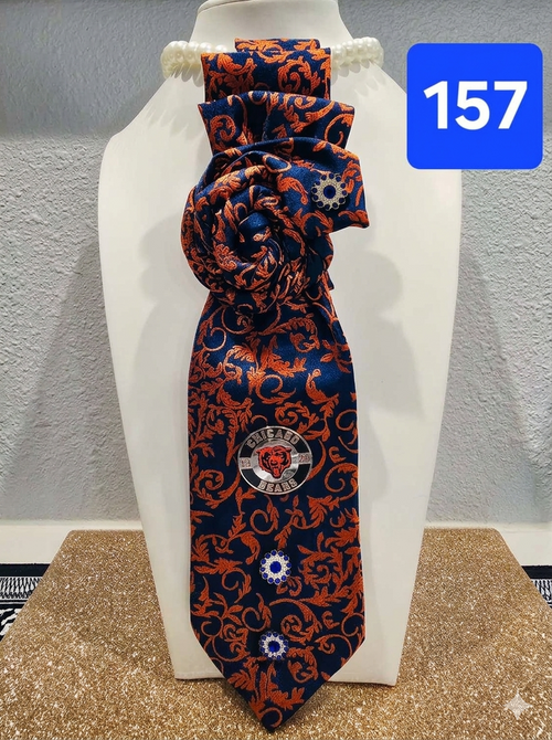 Bear Down & Beautiful — Orange & Blue Tie with Rose Knot & Chicago Bears Pin