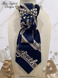 Anchored in Faith — Navy, Silver & White Striped Tie with Pearl Bow Brooch & Faith Patch