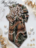 The Garden Swirl — Mint, Cream, Black & Tan Tie with Pearl Starburst Brooch