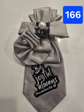 Be Joyful Always — Silver Gray Tie with Pearl-Topped Bow Knot & Joy Patch