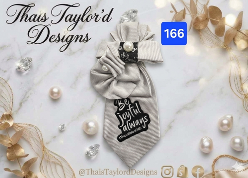 Be Joyful Always — Silver Gray Tie with Pearl-Topped Bow Knot & Joy Patch