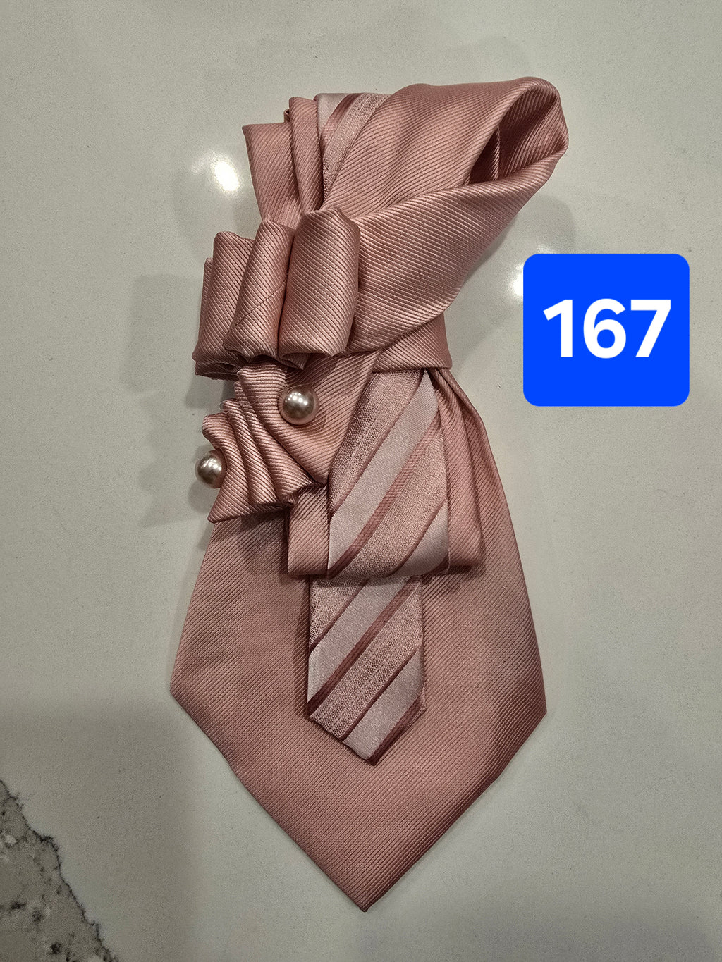 Rosé All Day — Pinstripe & Pearl Ruffle Tie