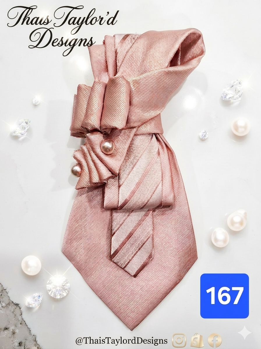 Rosé All Day — Pinstripe & Pearl Ruffle Tie