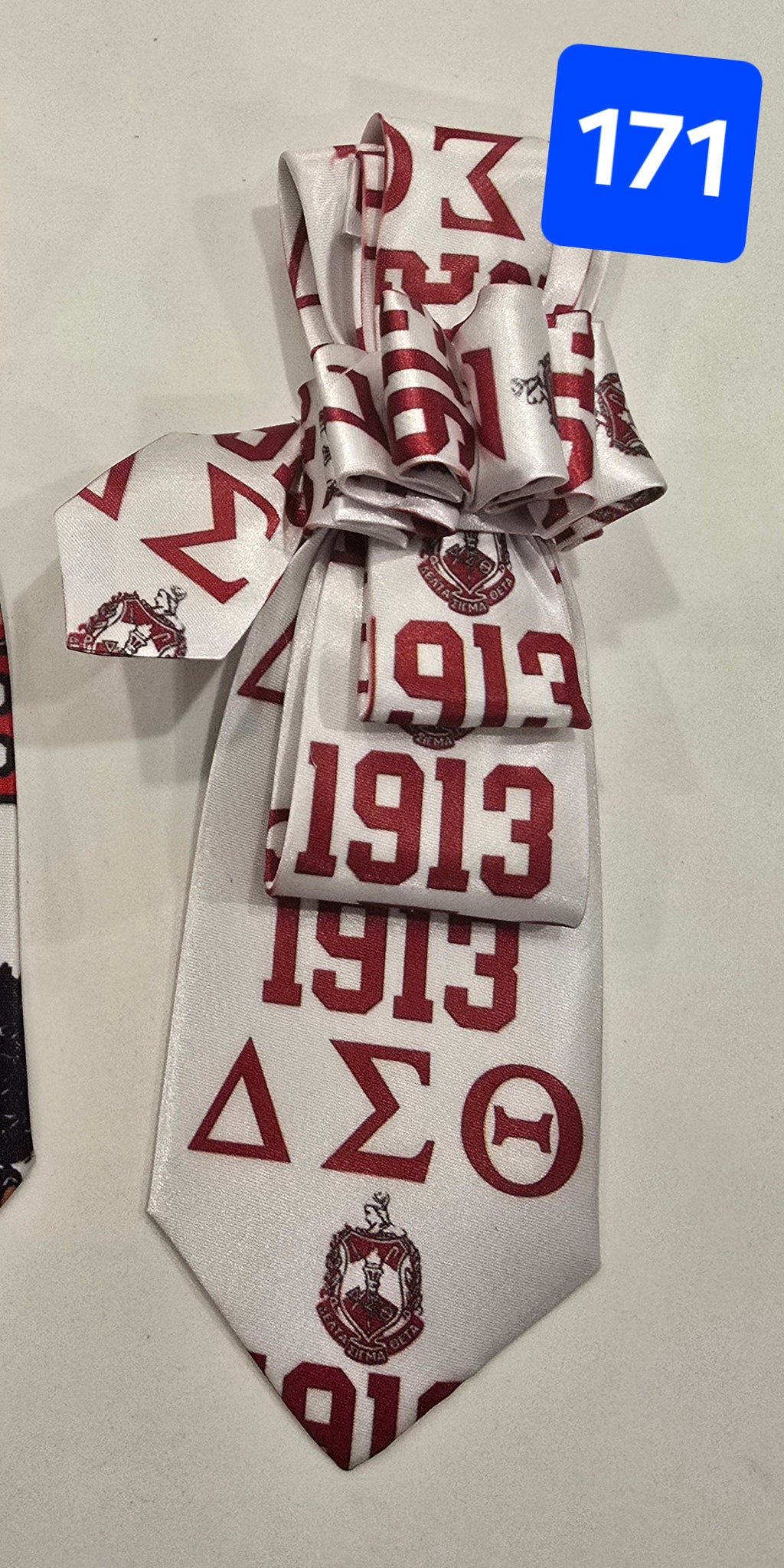 Oo-Oop & Ruffled — Red & White 1913 Delta Tie with Ruffle Knot