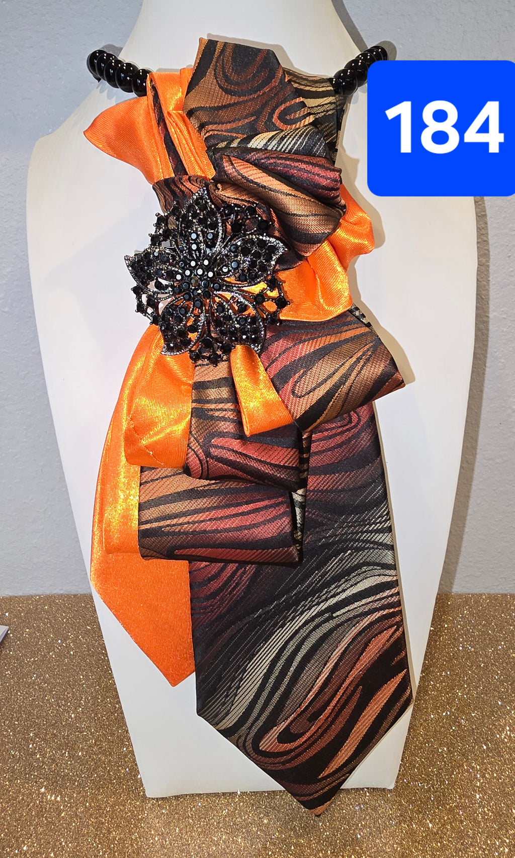 Fire & Swirl Double Tie Combo | Orange Satin meets Bronze Mosaic