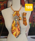 The Grand Chandelier | Gold Necktie with Crystal Brooch, Bling Trim & Matching Pin