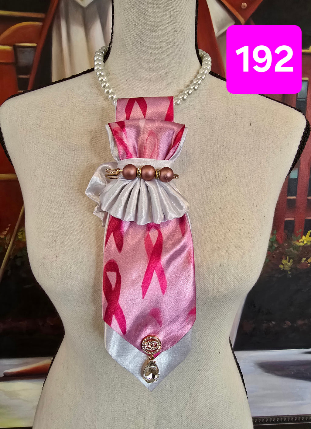 The Pink Peony | Double-Layered Pink & White Satin Breast Cancer Awareness Necktie
