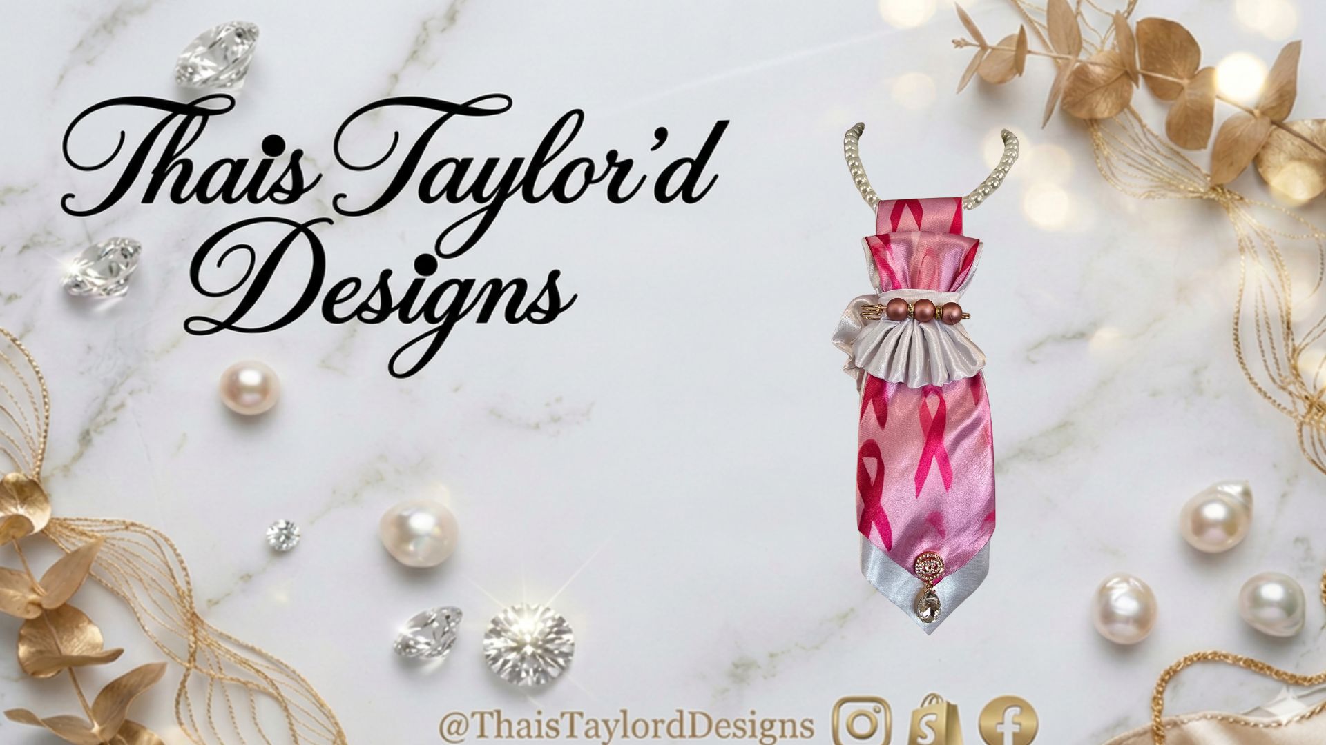 The Pink Peony | Double-Layered Pink & White Satin Breast Cancer Awareness Necktie