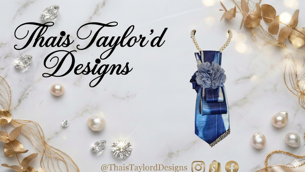 Indigo Brushstroke | Blue Satin Painted Print Necktie with Antique Chiffon Brooch