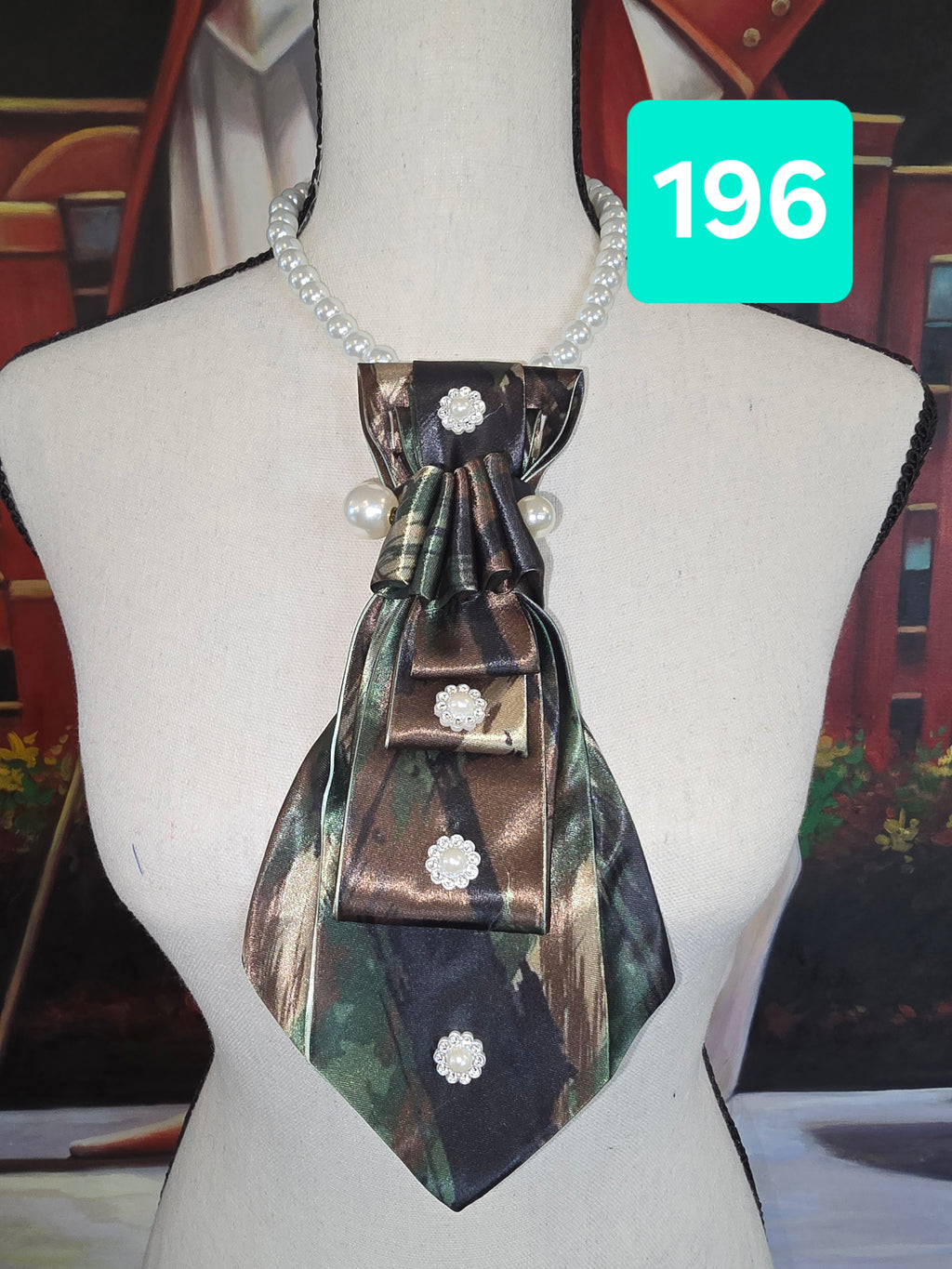 Pearls in the Wild | Woodland Camo Satin Necktie with Pearl Embellishment