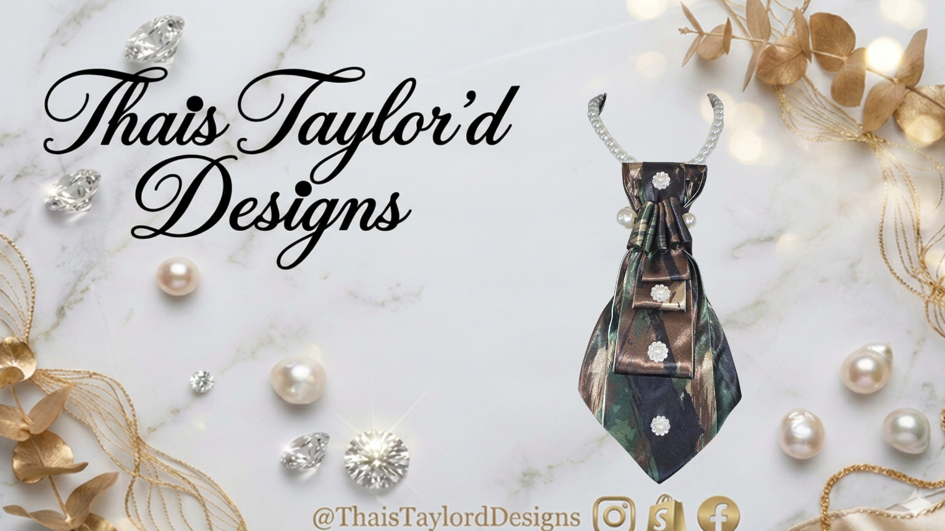 Pearls in the Wild | Woodland Camo Satin Necktie with Pearl Embellishment