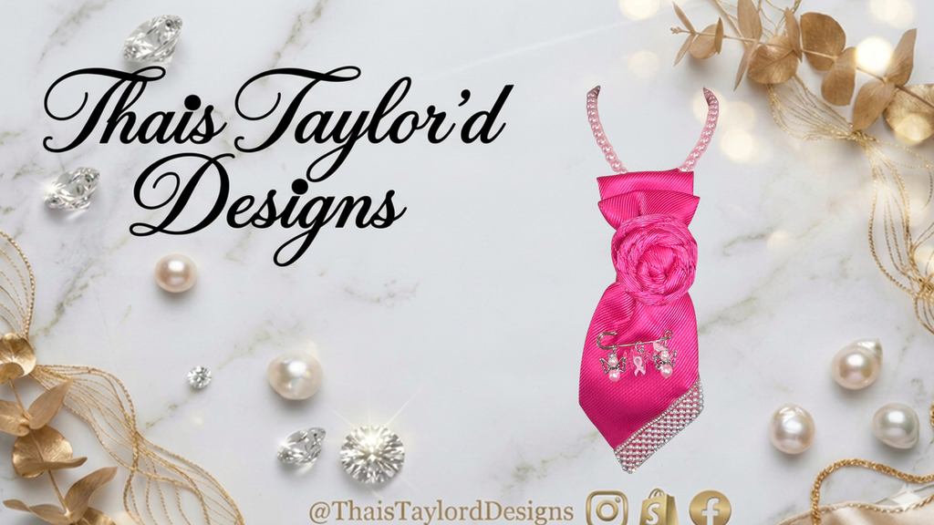 Pearls & Purpose | Hot Pink Breast Cancer Awareness Necktie with Rose Knot & Pearl Bling