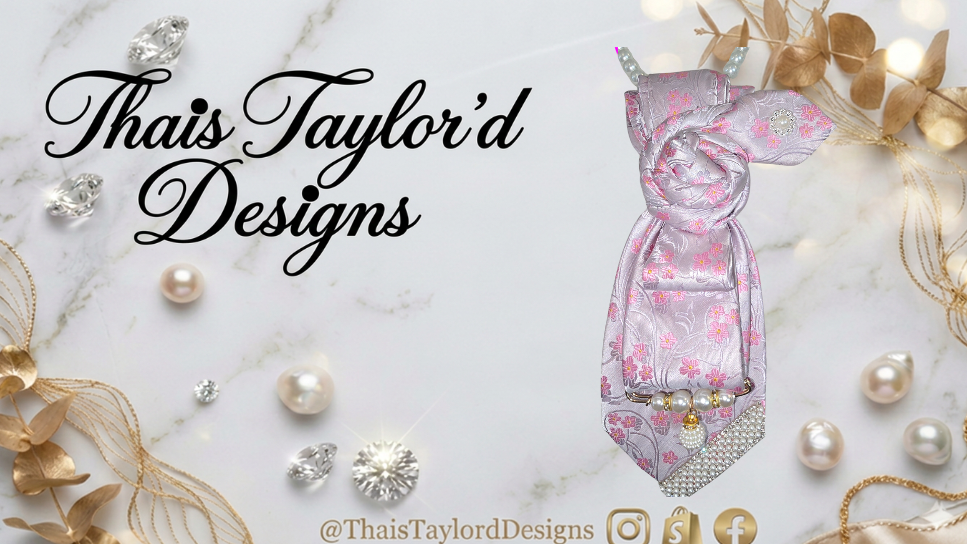 Petal & Pearl | Pink Floral Print Necktie with Rose Knot & Pearl Accents