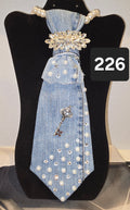 Denim & Diamonds — Pearl, Rhinestone & Crystal Brooch Necktie