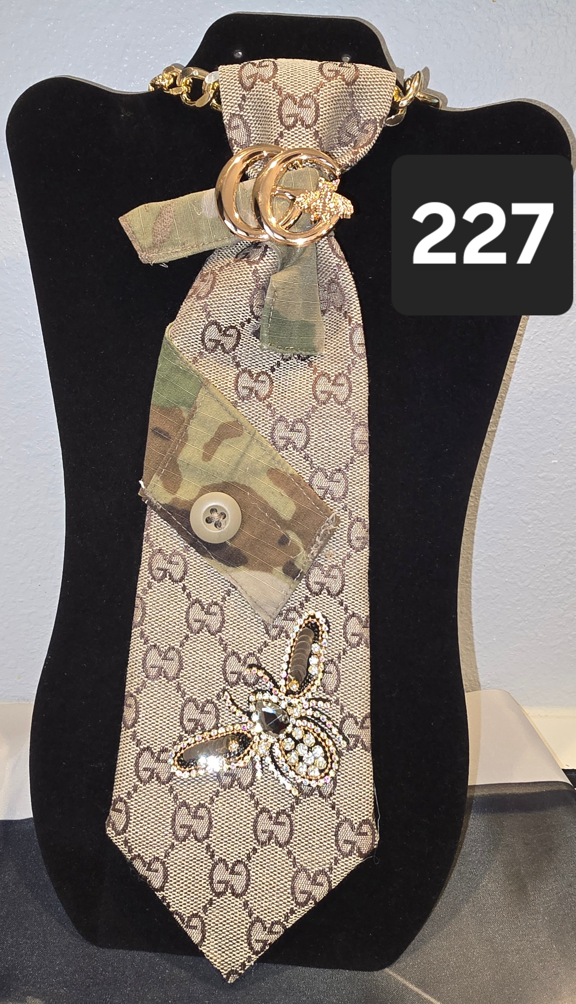Camo Luxe — Gucci-Inspired Bee Brooch & Pin Necktie