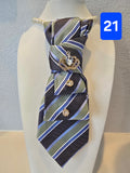 Reign in Style – Blue, Green & Gray Striped Tie with Crown Brooch Accent