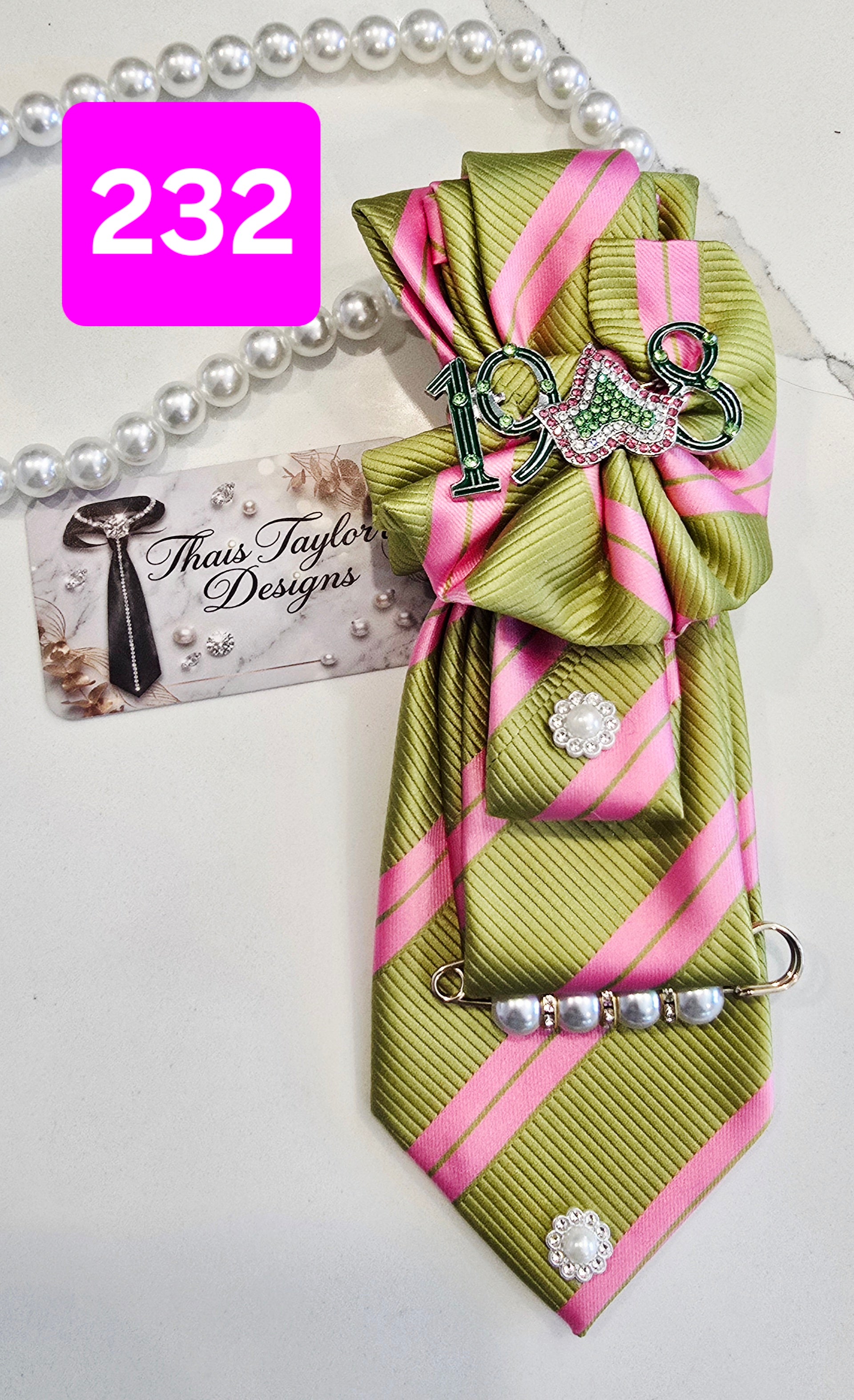 Pearls & Ivy Apple Green Striped Tie