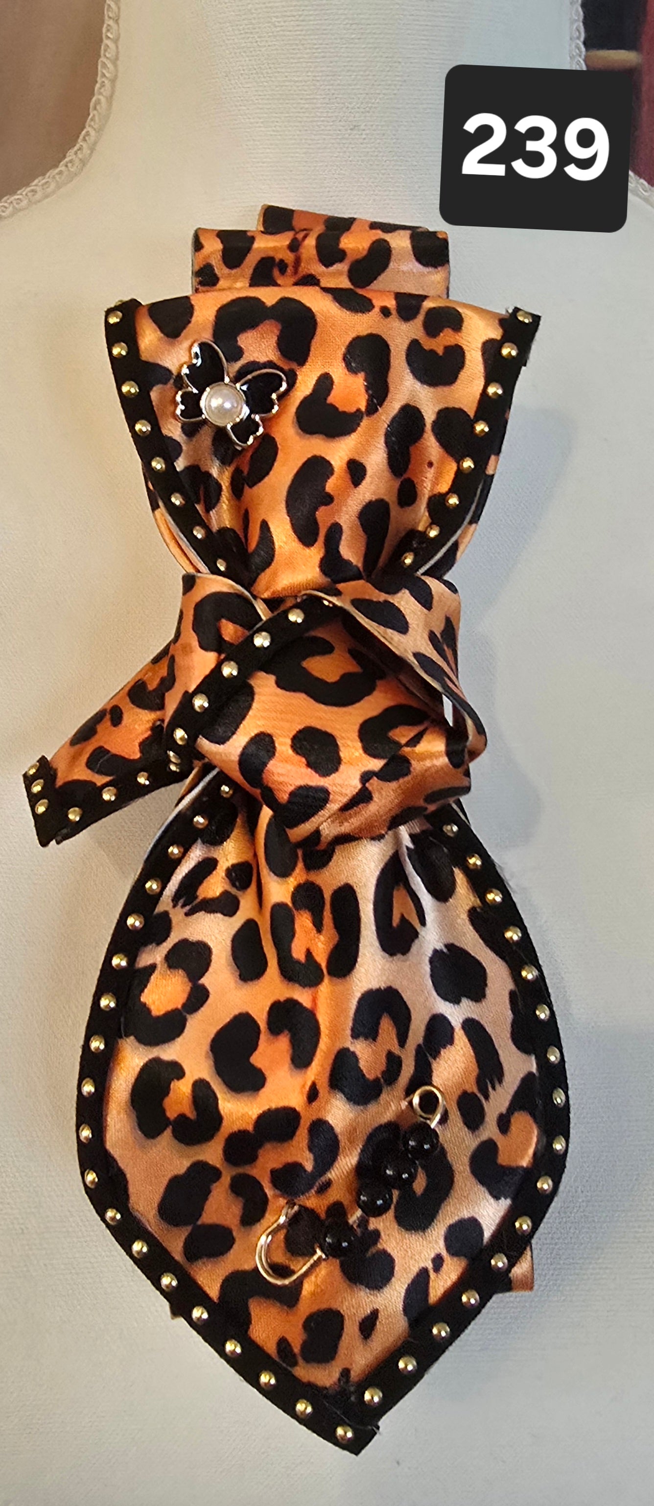 Wild & Refined – Cheetah Print Tie with Black Suede & Gold Stud Trim