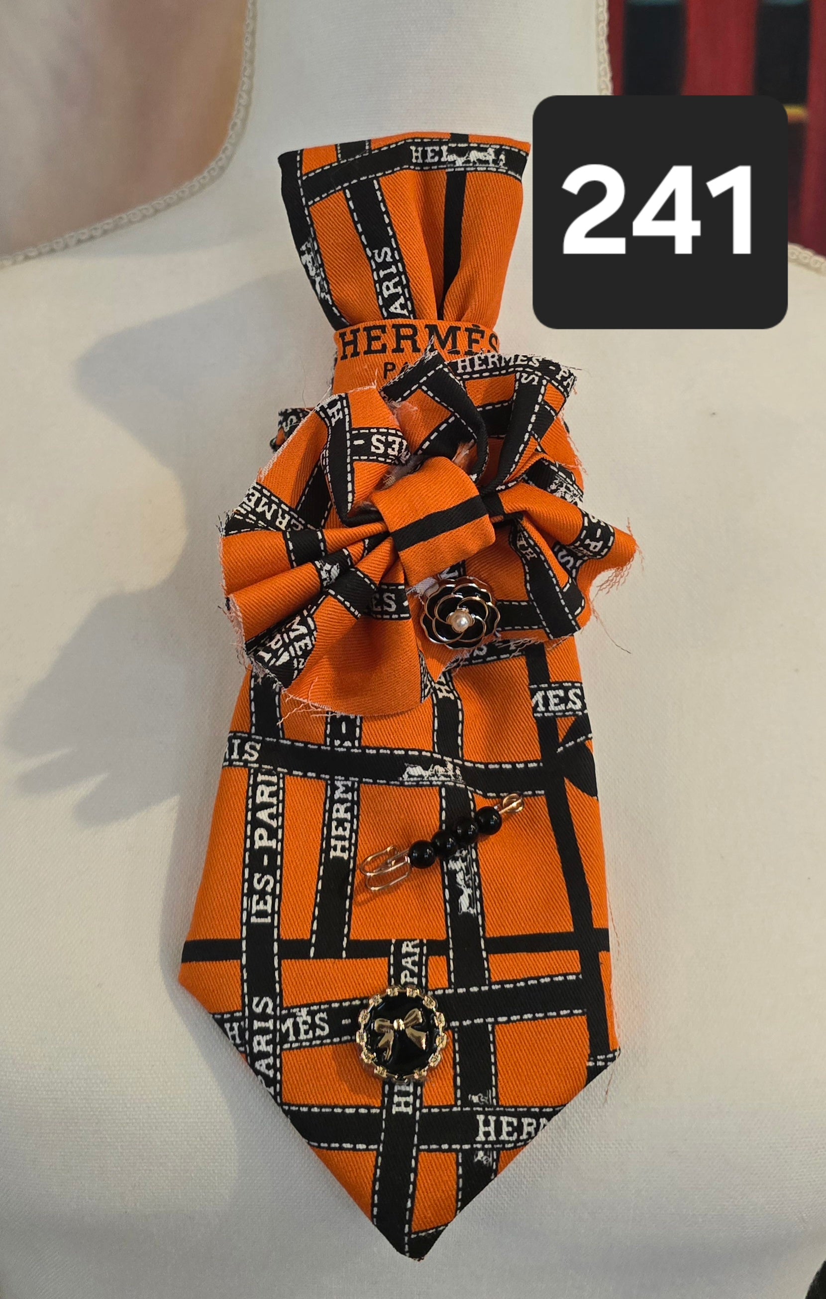 Parisian Prestige – Luxury-Inspired Print Tie & Bow Tie Set with Rose & Pearl Pins