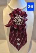 Custom Tiered Tie - Red Wine & Silver with Pearls