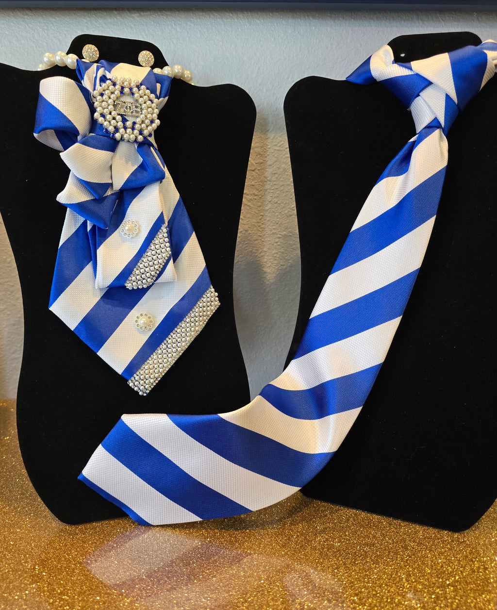Royal Blue & White Striped Tie Set – Zeta & Sigma