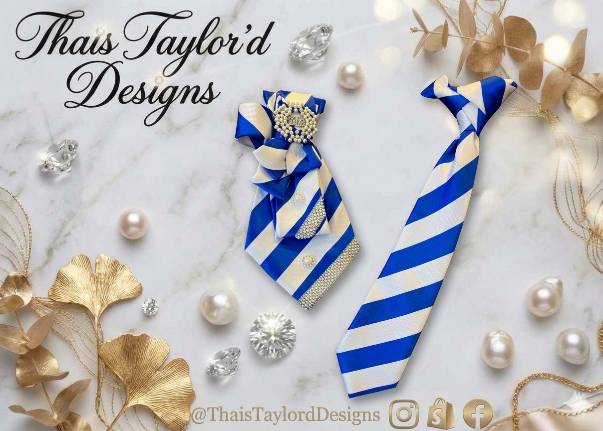 Royal Blue & White Striped Tie Set – Zeta & Sigma