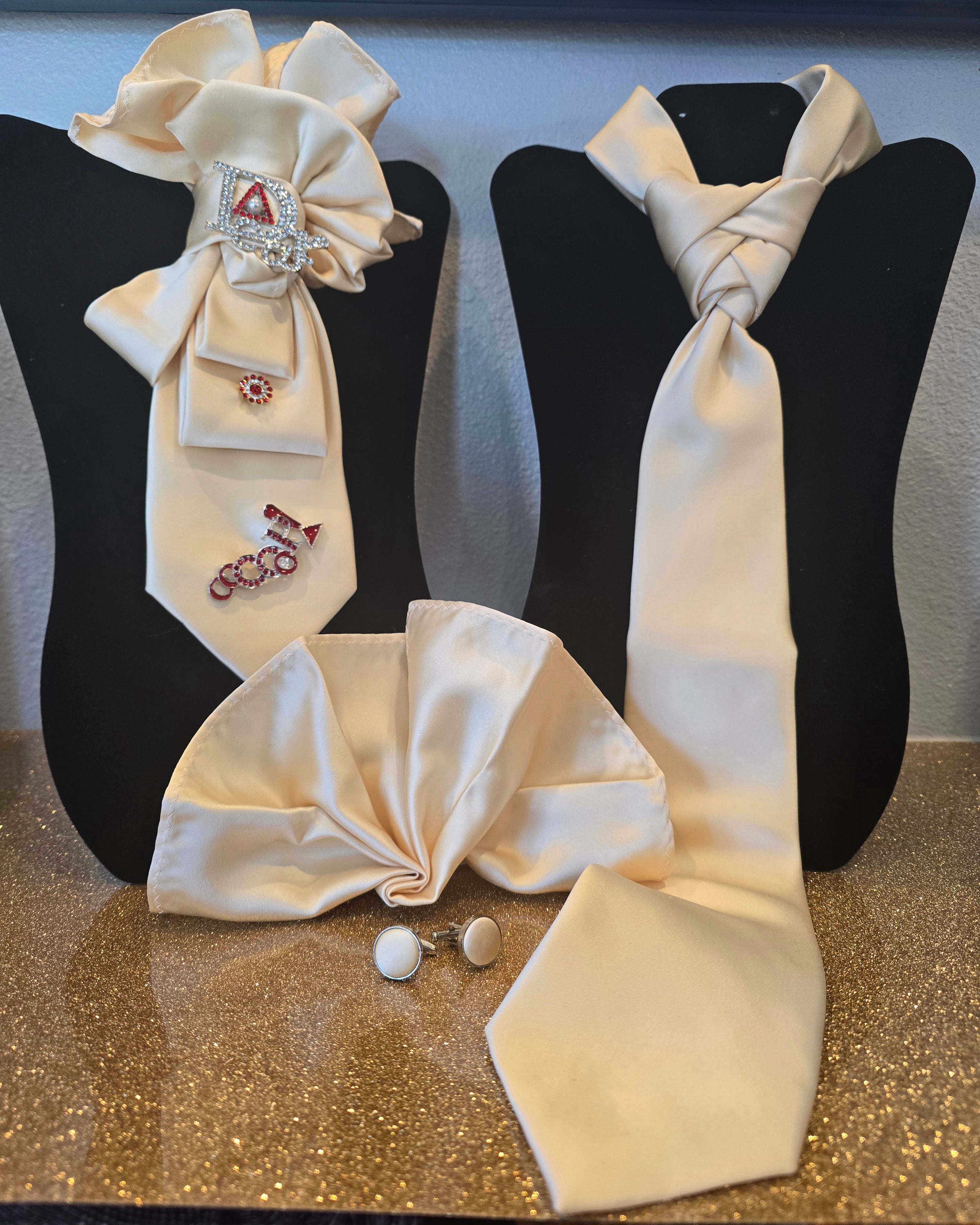 Cream Tie Set with Crimson Jewelry – For Delta Women & Kappa Men