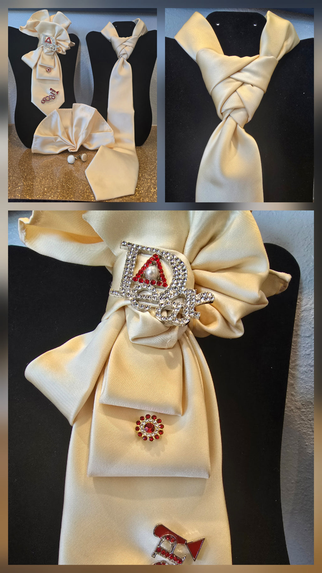 Cream Tie Set with Crimson Jewelry – For Delta Women & Kappa Men