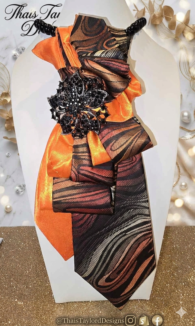 Fire & Swirl Double Tie Combo | Orange Satin meets Bronze Mosaic