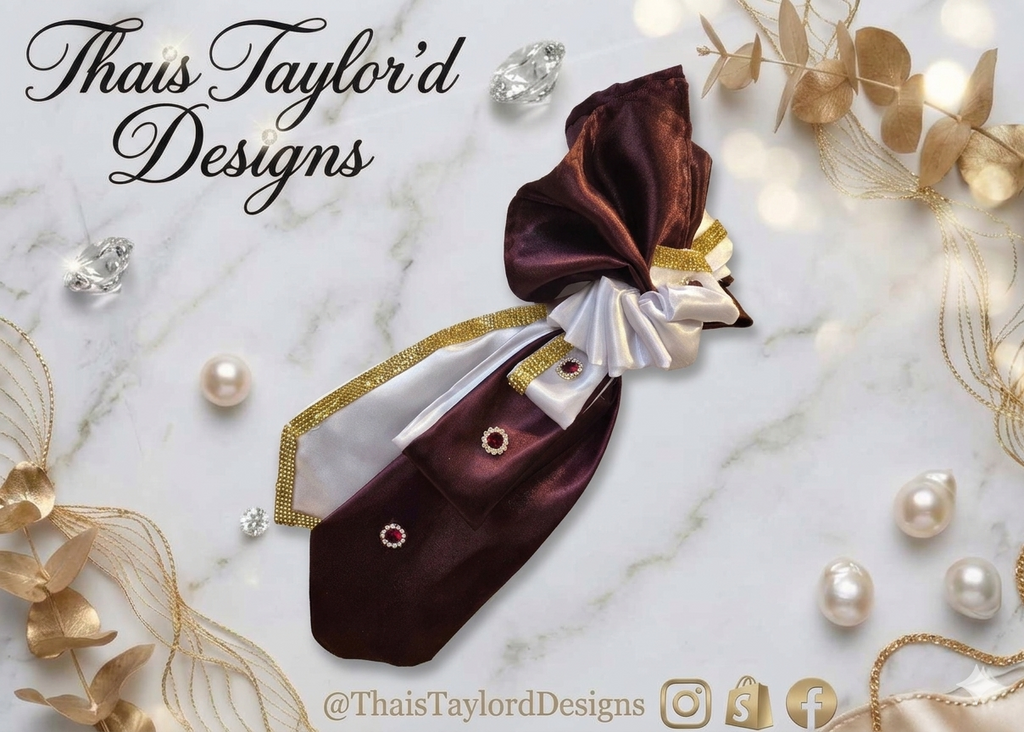The Burgundy Affair — Double Satin Tie with Gold Trim, Burgundy Bling & Ribbon Flared Knot