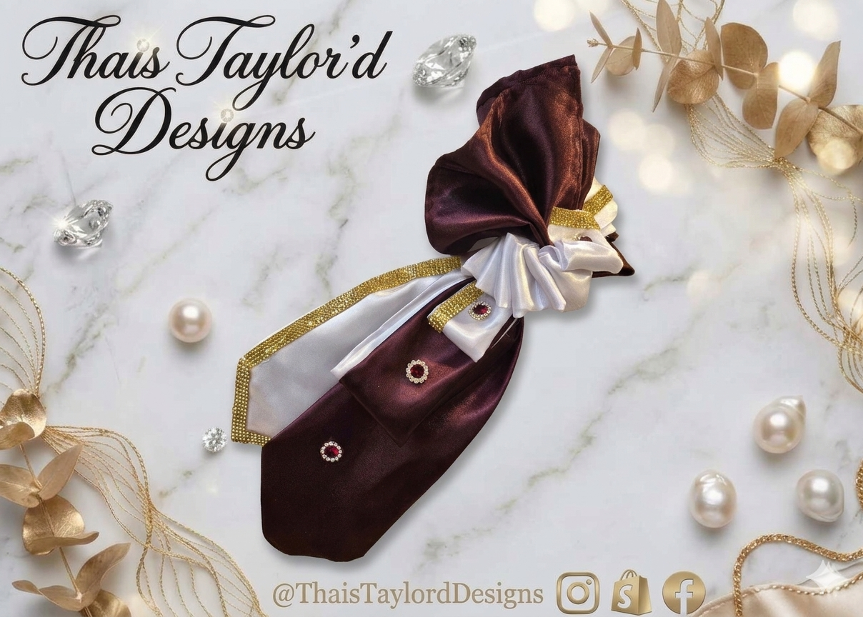 The Burgundy Affair — Double Satin Tie with Gold Trim, Burgundy Bling & Ribbon Flared Knot